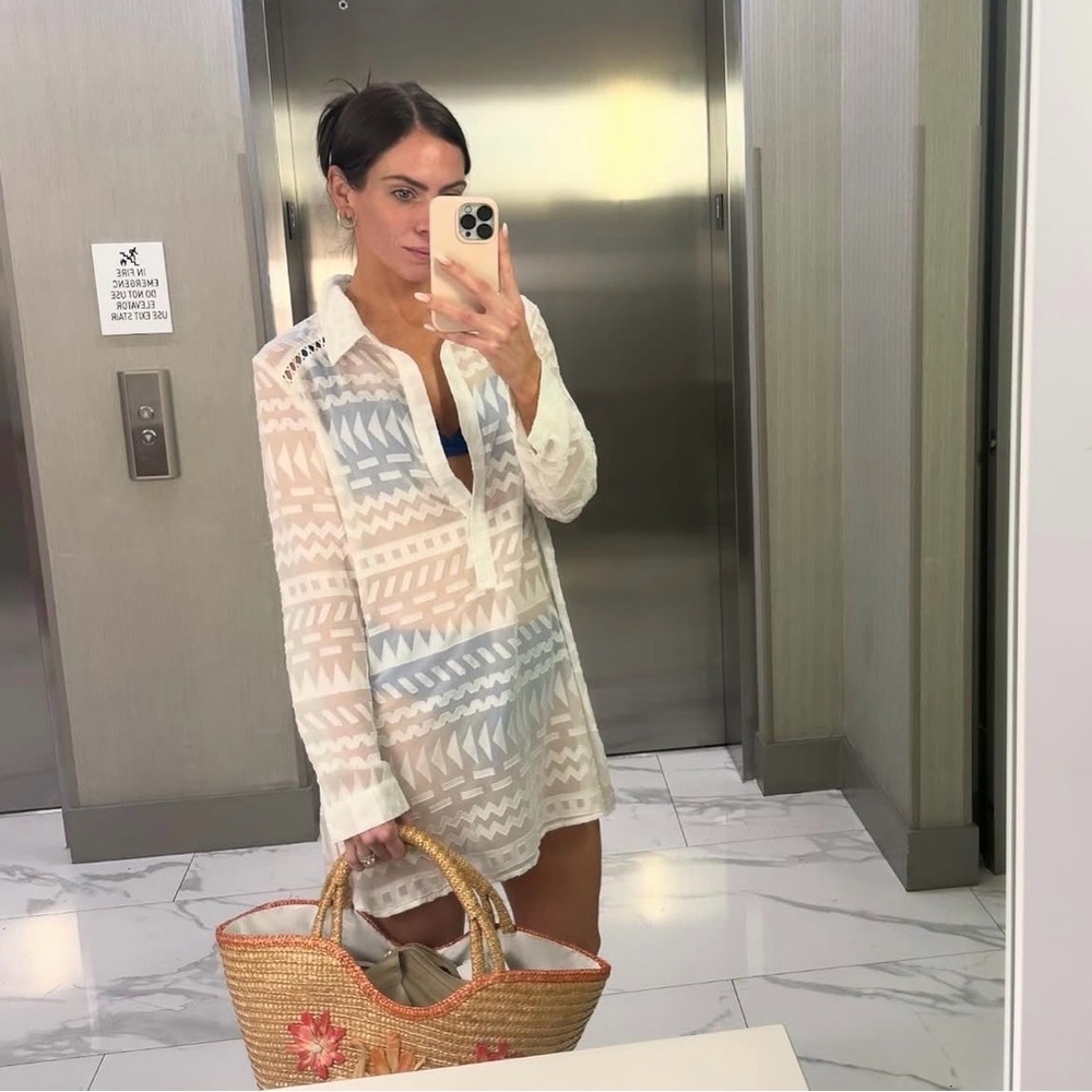 L*Space Geometry Print Sheer Tunic Cover Up - Picture 2 of 11